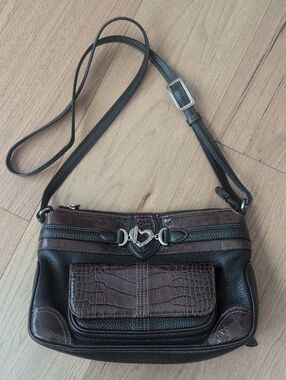 Brighton Croc-Embossed Leather Crossbody Bag with Heart Accent